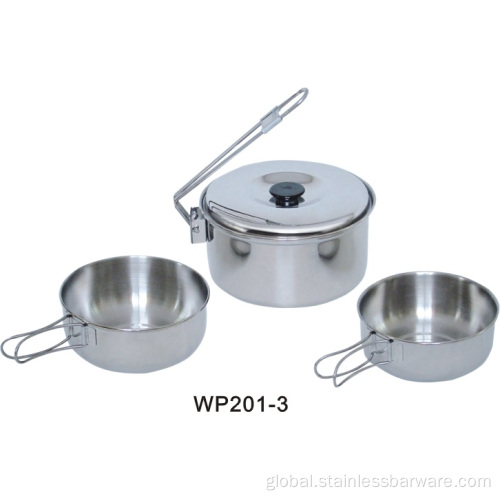 Stainless Steel Camping Cookware 3PCS eco-friendly stainless steel cooking pot set Factory